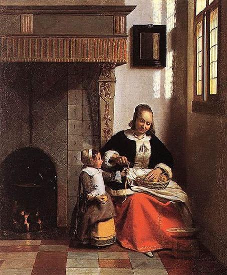 Pieter de Hooch A Woman Peeling Apples oil painting image
